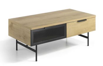 Mesa de centro Cooper patas metálicas negras y MDF chapado roble