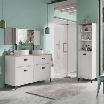 Conjunto De Muebles De Baño Toscana En Blanco Soft Y Roble Cambrian (mueble+lavamanos+columna)