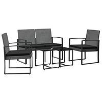 set comedor jardin 5 piezas  mueble de jardin cojines pp aspecto ratan gris oscuro