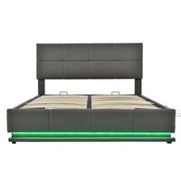 cama contenedor 160x200cm en simil piel con led  somier  cabecero ajustable gris