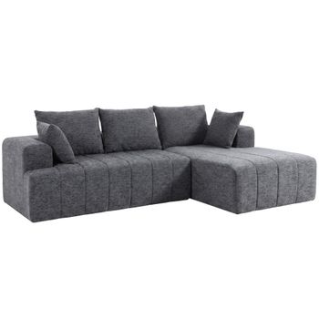 HOMCOM Sofá Esquinero 3 Plazas en L con Otomana Sofá Cama Convertible de Chenilla con Acolchado de Muelles Gris   Aosom España