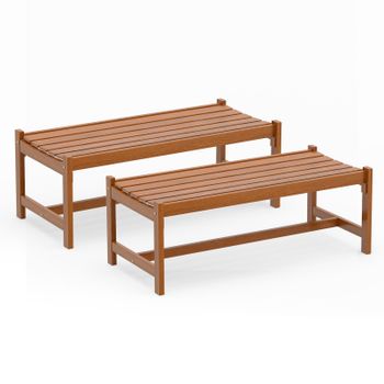 Costway Juego de 2 Banco de Jardín de 2 Plazas 112cm Madera con Aceite de Teca y Asiento Curvado de Listones Carga 240kg para Parque Porche Entrada