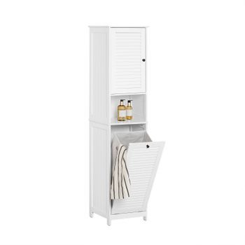 Mueble Columna De Baño Con 1 Cesto Para Ropa Sucia Armario Alto Para Baño Estanterías De Baño Con 1 Puerta Y 3 Estantes 40 X 38 X 170 Cm Blanco Bzr124-w Sobuy Es
