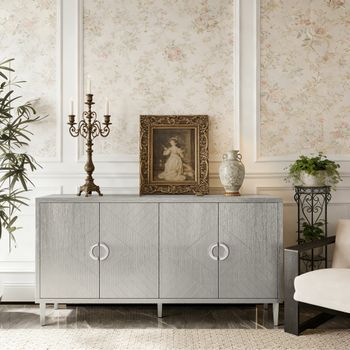 Aparador De Almacenamiento - Mueble Para Salón - Mdf Y Pino - Champán (152x40x82.5cm)