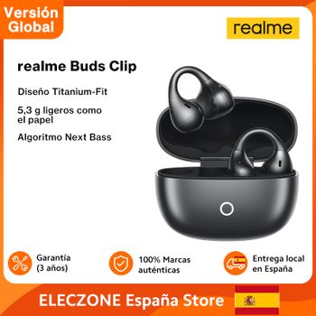 Versión global Auriculares realme Buds Clip Diseño Titanium-Fit 5,3 g Ligeros como el papel Algoritmo NextBass Traductor Al Sonido potente