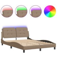 cama matrimonial  cama para adultos  estructura de cama con led cuero sintetico capuchino 120x200 cm