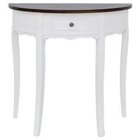 mesa consola  mesa de entrada  mesa auxiliar semicircular con cajon blanca y superficie marron