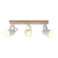 regleta techo nordico de madera y 3 focos metalicos blancos orientable