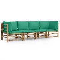 conjunto de muebles de jardin 4 uds  mesa y sillas bambu con cojines verde