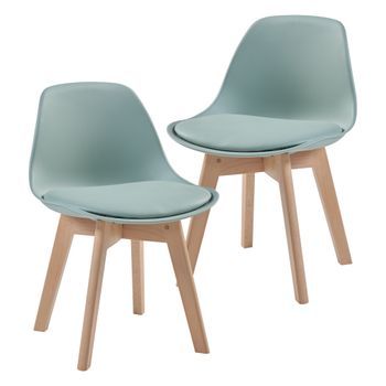 Set De 2 Sillas Infantiles Elvdal Plástico/haya/pu 56x38x33 Cm - Verde Menta [en.casa]