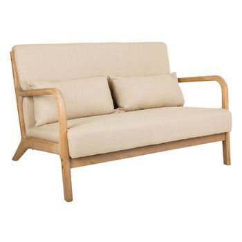 Sofá De Madera Y Tapizado Color Crema 122x85x34/74