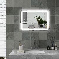 espejo de bano con luces de vidrio templado homcom 50x70x4 cm plata