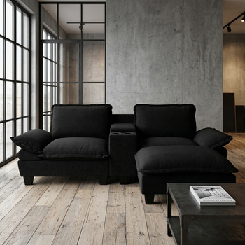 Sofá Modular - Mueble Para Salón - Chenilla - Negro (224x151x90cm)