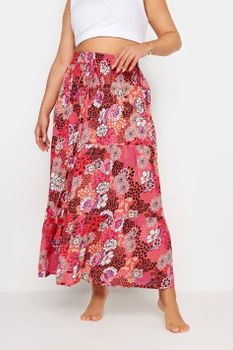 Yours Falda Playera Larga Rosa De Flores, Mujer Curvy Y Tallas Grandes, Yours