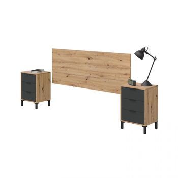 Cabecero Para Cama De 135-150 Cm Y 2 Mesitas Con Cajones Luke Gris Antracita - Roble Nodi 160 X 60 X 2,5 Cm