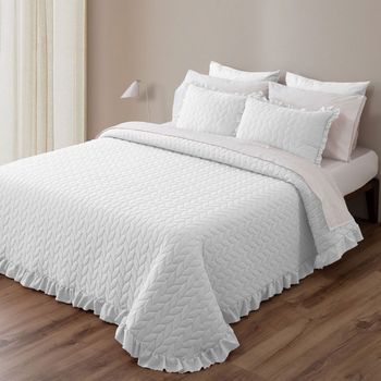 Colcha Volante Lavada + Funda De Cojín 135 Cm Rufino Diaz, Blanco
