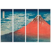 panorama cuadro de aluminio hokusai volcan rojo en 4 piezas 100x70 cm