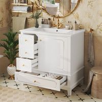 mueble de bano con lavabo ceramico blanco de 765 cm 3 cajones y puerta