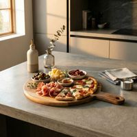 tabla redonda para pizza 33 cm con canal y asa acacia aceitado madera