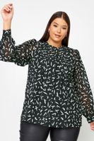 yours blusa negra de gasa estampada mujer curvy y tallas grandes yours