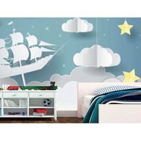 fotomural vinilo infantil 3d barco nubes 400 x 300 cm