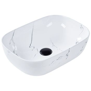 Lavabo Sobre Encimera Baño Cerámica Blanco Efecto Mármol 47 X 34 Cm Hopi