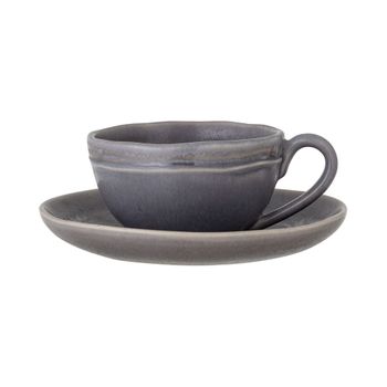 Taza y plato de capuchino en gres gris