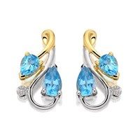 9ct two colour gold blue topaz and diamond stud earrings - 13mm - g0684