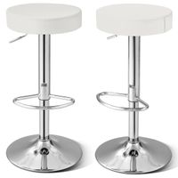 costway 2 taburetes de bar sin respaldo de pu artificial asiento giratorio acolchado reposapies y base antideslizante blanco