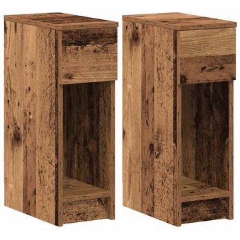 Pack 2 Uds Mesitas De Noche | Mesilla De Noche Con Cajón Madera Vieja 20x36x60 Cm
