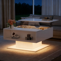mesa de centro elevable blanca con acabado brillante 80  75  40 cm y luz led