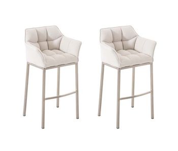 Juego de 2 taburetes de bar damaso con tapizado de tela y base de cuatro patas blanco 48x64x110 cm
