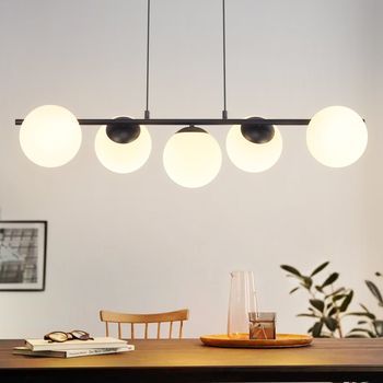 Lámpara Colgante De Mesa De Cristal Negro E27 - 5 Llamas, Altura Ajustable Para Comedor, Sala De Estar Y Bar Zmh