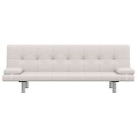 sofa cama  sofa convertible con dos cojines cuero artificial ajustable crema