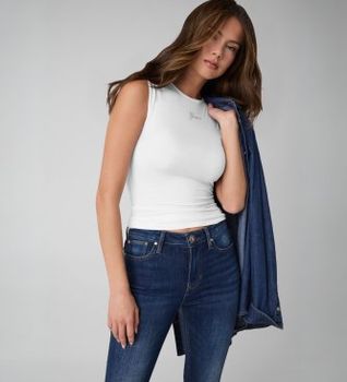 Guess para mujer. W6YP17K3881 Top Sin Mangas Mini Logo Blanco (L), Casual, Modal, Sin mangas / Tirantes