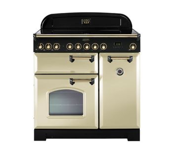 RANGEMASTER Classic Deluxe 90 Electric Induction Range Cooker - Cream & Brass, Cream