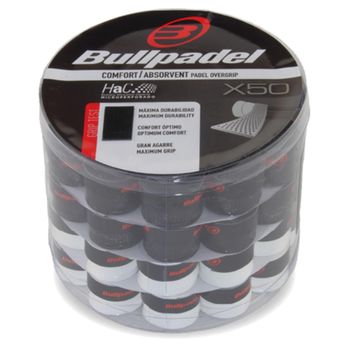 BULLPADEL Tambor Overgrips Padel 50 PERFORADOS Blancos y Negros AHORRO - Overgrips Perforados, Colores Blanco y Negro - Fácil de Colocar - Banda Adhesiva -  Máxima Absorción - Mejora el Agarre, Mejora