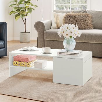 Mesa De Centro De Melamina Homcom 110x52x36 Cm-blanco
