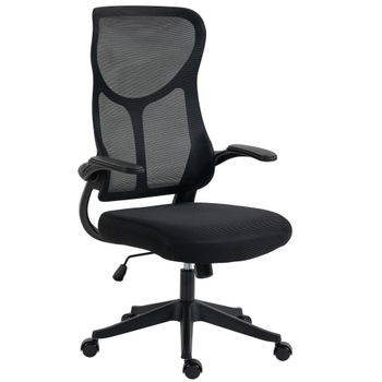 HOMCOM Silla de Escritorio Giratoria de Malla Reposabrazos Abatibles Respaldo Alto Función de Balanceo Altura Ajustable Negro