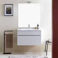 mueble de bano suspendido 80cm blanco con lavabo y espejo 80x110  sol