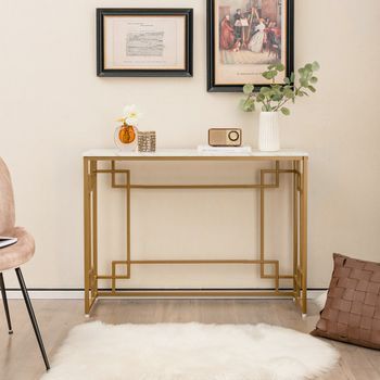 Mesa Consola Estrecha Mármol Antivuelco Sala Estar Entrada 110x30x81cm Blanco Cfw59876