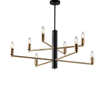 Isak Suspensión En Hierro Lacado Negro Con Acabados En Latón Bruñido Cepillado 8 Luces H.66 Ø86 Bl311-8-nr