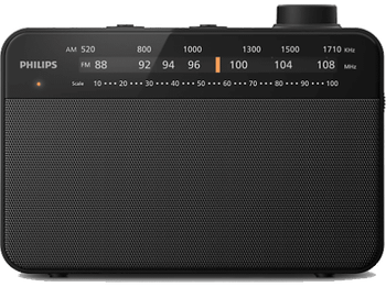 Radio portátil - Philips TAR2509/10, 0.3 W, AM/FM, Corriente Alterna o Pilas, Gran Dial de Volumen, Negro
