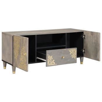 Mueble De Tv | Mueble De Salón | Gabinete De Tv Gris 105 X 33 X 46 Cm Madera De Mango Maciza
