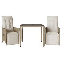 mesita y sillas jardin 3 piezas  mueble de jardin y cojines ratan sintetico beige