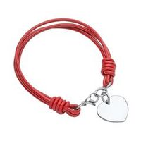 pulsera de cuero roja con colgante corazon de acero inoxidable