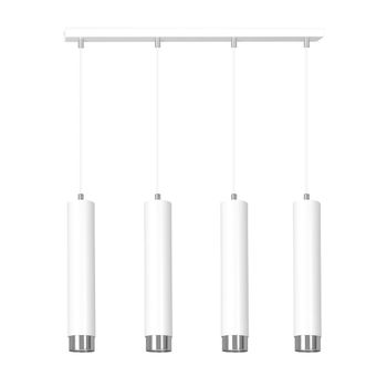 Regleta colgante elegante con 4 luces cilíndricas blancas y en cromo
