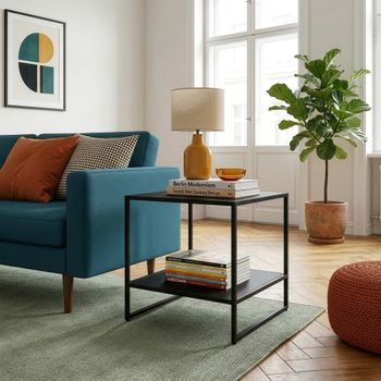 Mesita Auxiliar Salsnes Con Estante Acero 53x51x51cm - Negro [en.casa]