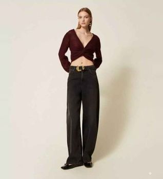 Twinset para mujer. 252TP2571 Vaqueros negros con cinturón y maxihebilla
negro (28), Casual, Algodón, Denim