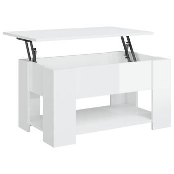 Mesa De Café - Mesa De Centro Madera De Ingeniería Blanco Brillo 79x49x41 Cm
